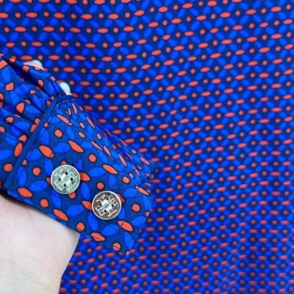 TORY BURCH Silk Rylie Navy Sea Ocho Rios‎ Shirt Dress Size 2 - Picture 3 of 7